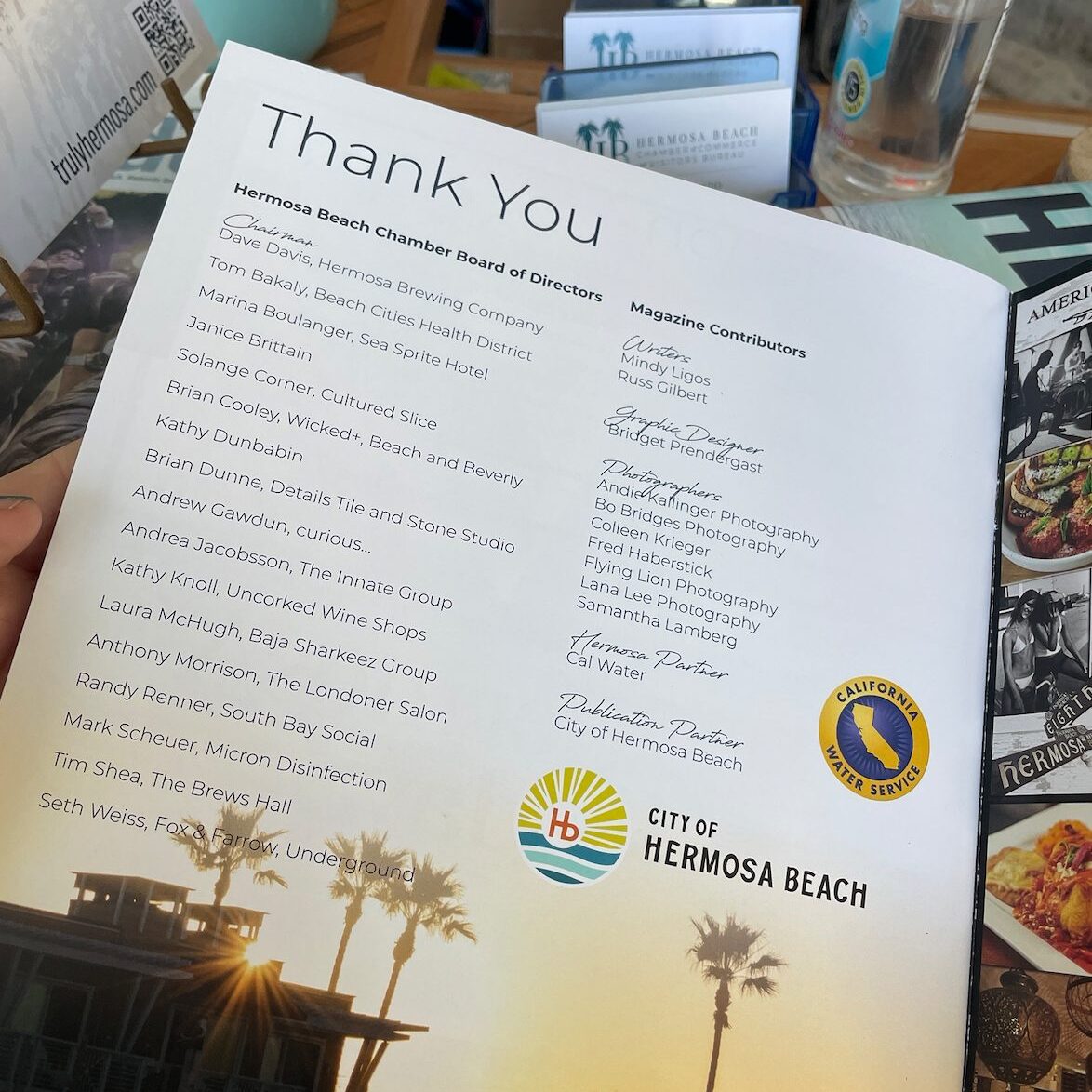 Attribution page in Truly Hermosa magazine.